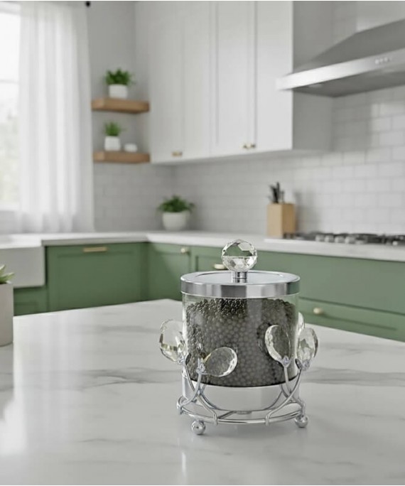 ZEYVE SILVER STONE STAND GLASS JAR 13x13x16cm. 